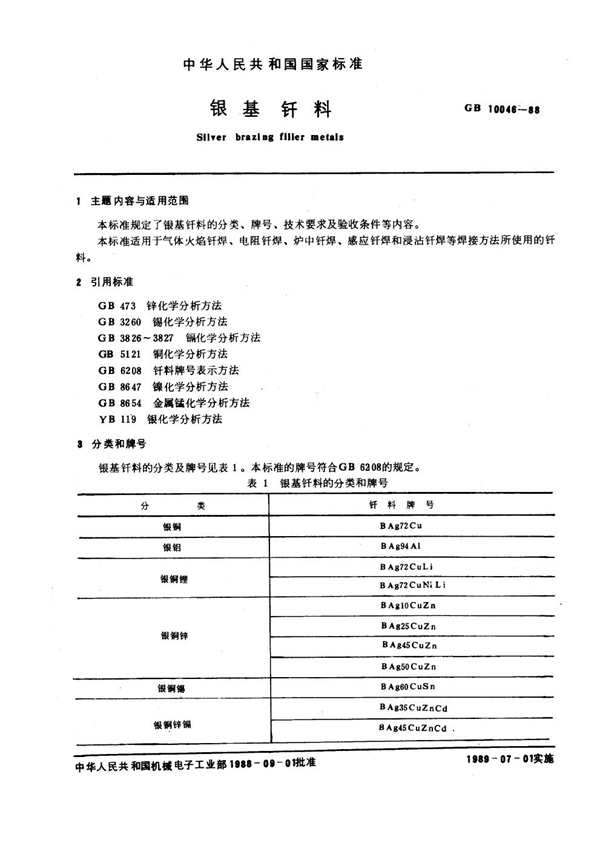 GB 10046-1988 银基钎料