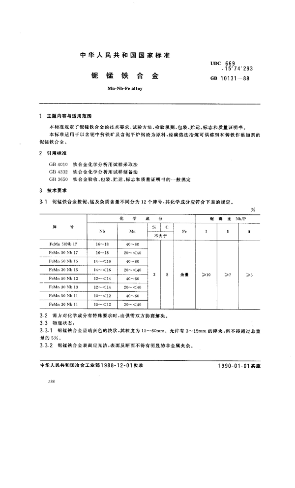 GB 10131-1988 铌锰铁合金