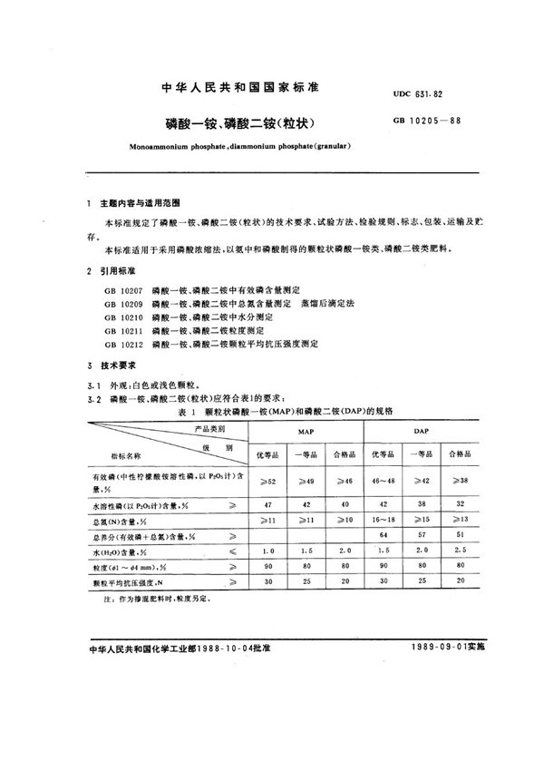 GB 10205-1988 磷酸一铵、磷酸二铵(粒状)