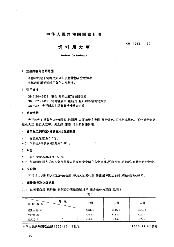 GB 10384-1989 饲料用大豆