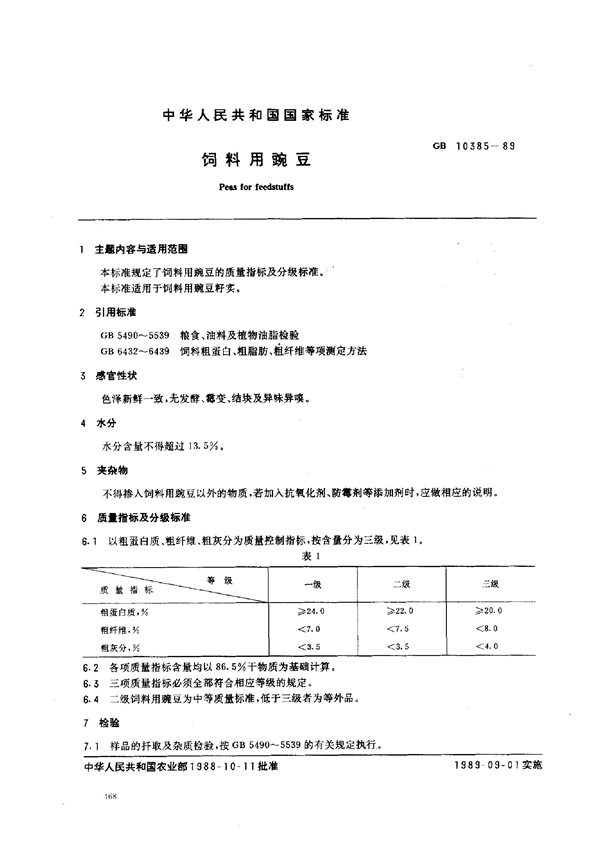 GB 10385-1989 饲料用豌豆