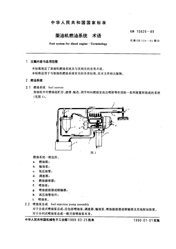 GB 10826-1989 柴油机燃油系统术语