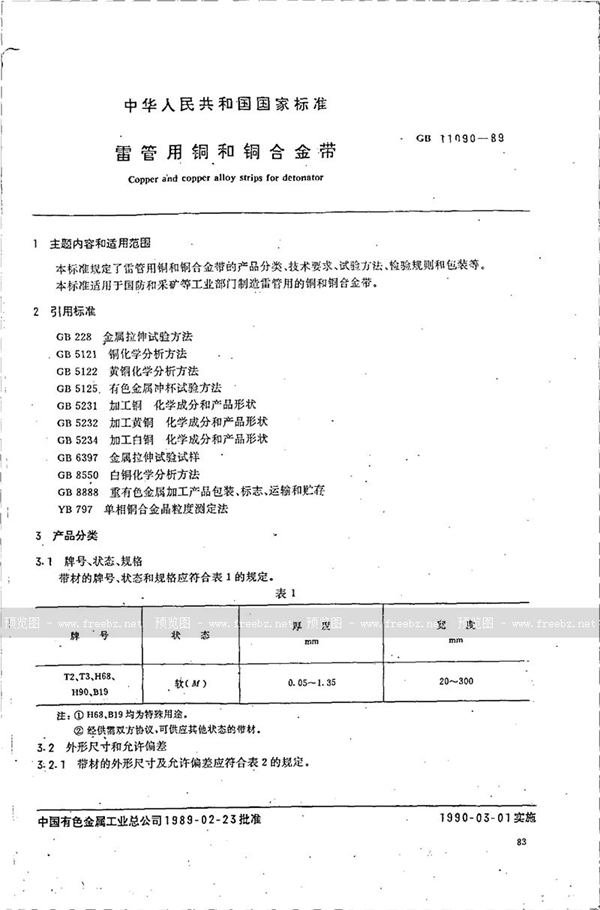 GB 11090-1989 雷管用铜和铜合金带