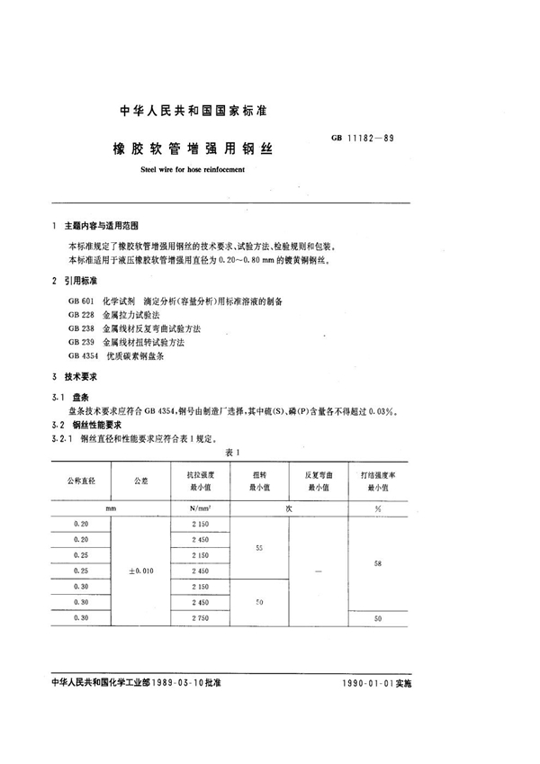 GB 11182-1989 橡胶软管增强用钢丝