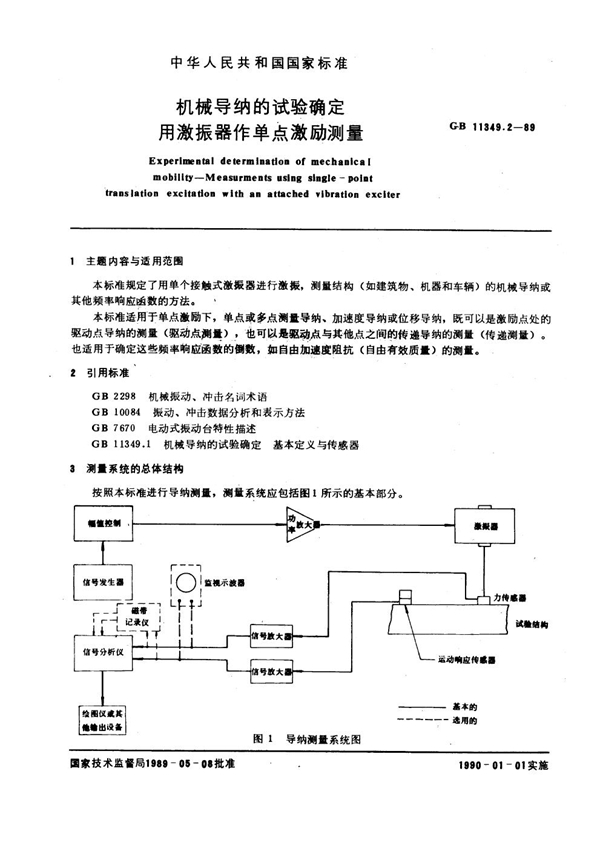 GB 11349.2-1989 机械导纳的试验确定 用激振器作单点激励测量