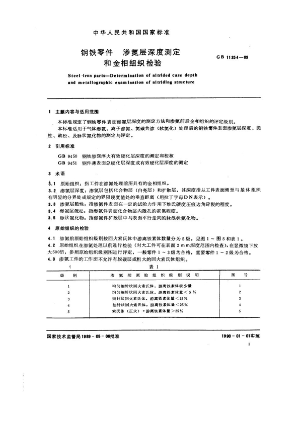 GB 11354-1989 钢铁零件 渗氮层深度测定和金相组织检验