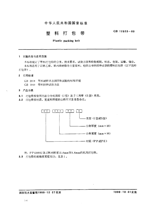 GB 12023-1989 塑料打包带