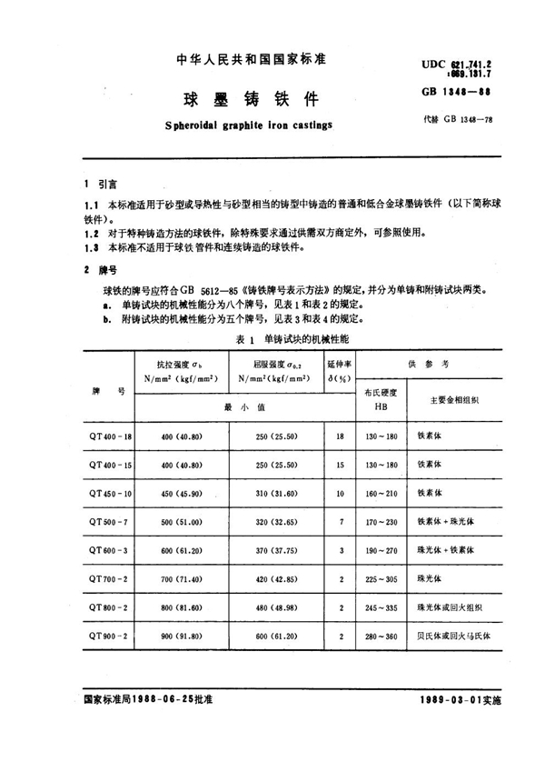 GB 1348-1988 球墨铸铁件