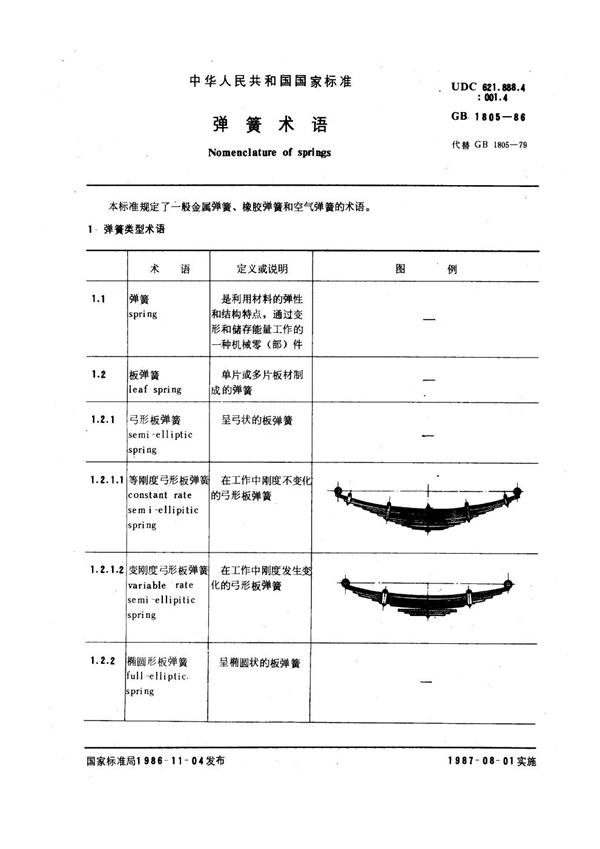 GB 1805-1986 弹簧术语