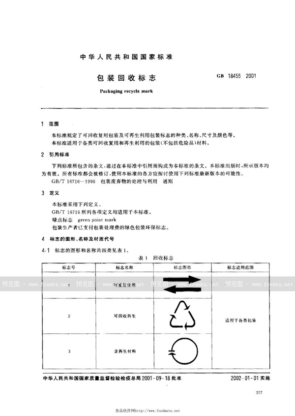 GB 18455-2001 包装回收标志