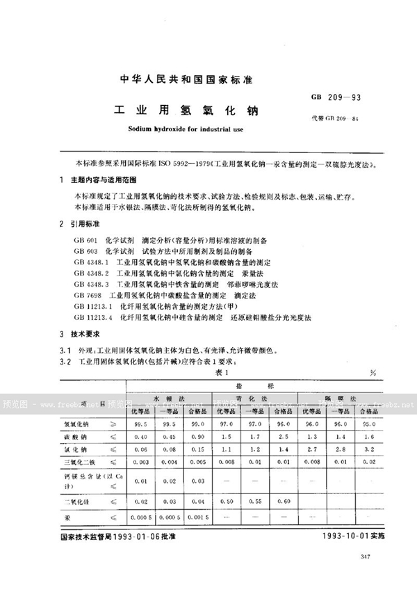 GB 209-1993 工业用氢氧化钠