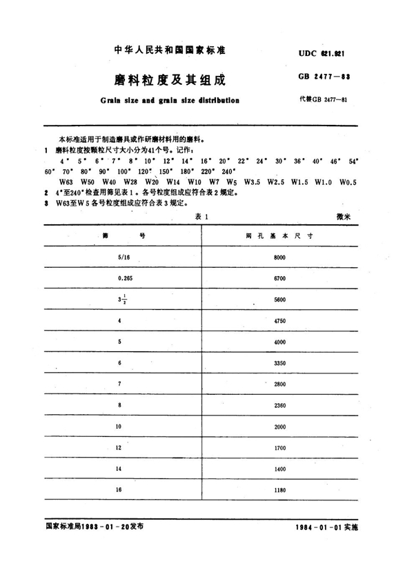 GB 2477-1983 磨料粒度及其组成