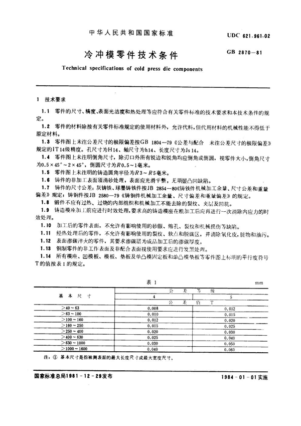 GB 2870-1981 冷冲模零件技术条件