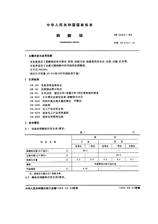 GB 2945-1989 硝酸铵