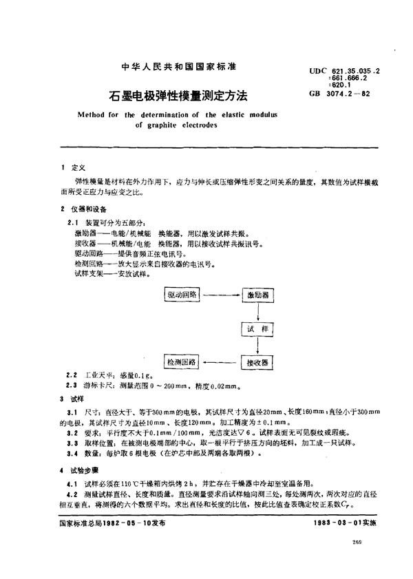 GB 3074.2-1982 石墨电极弹性模量测定方法