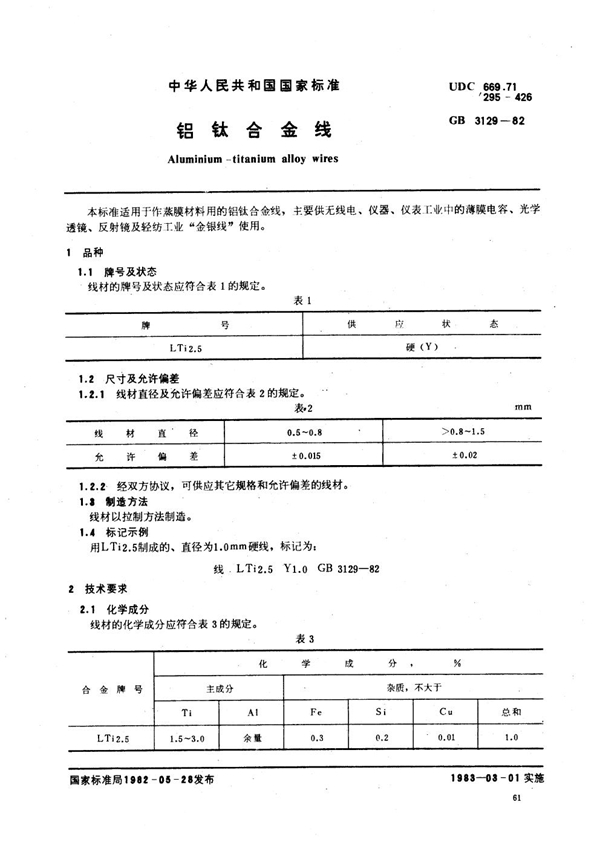 GB 3129-1982 铝钛合金丝