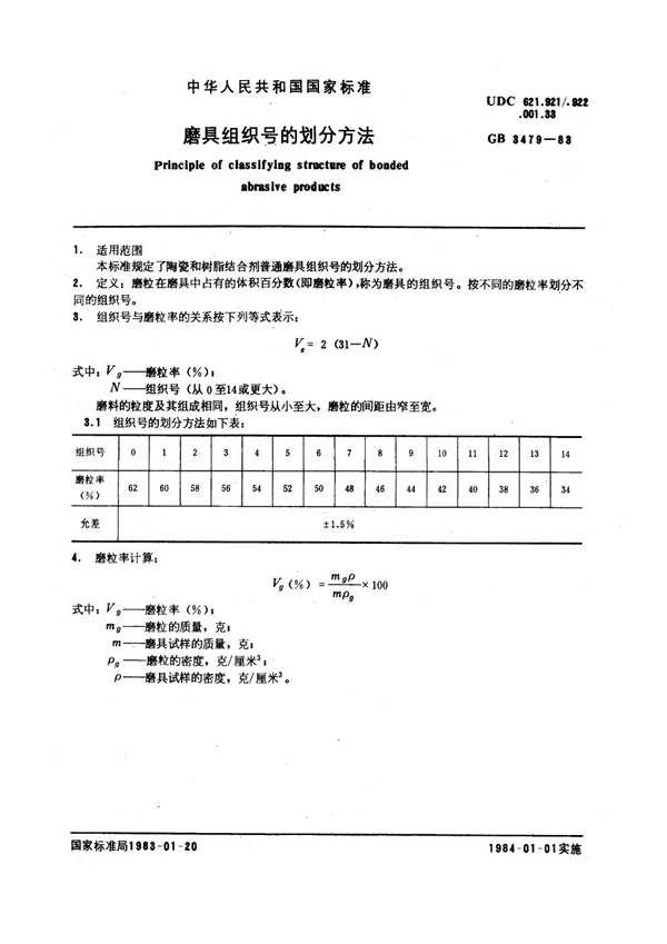 GB 3479-1983 磨具组织号的划分方法