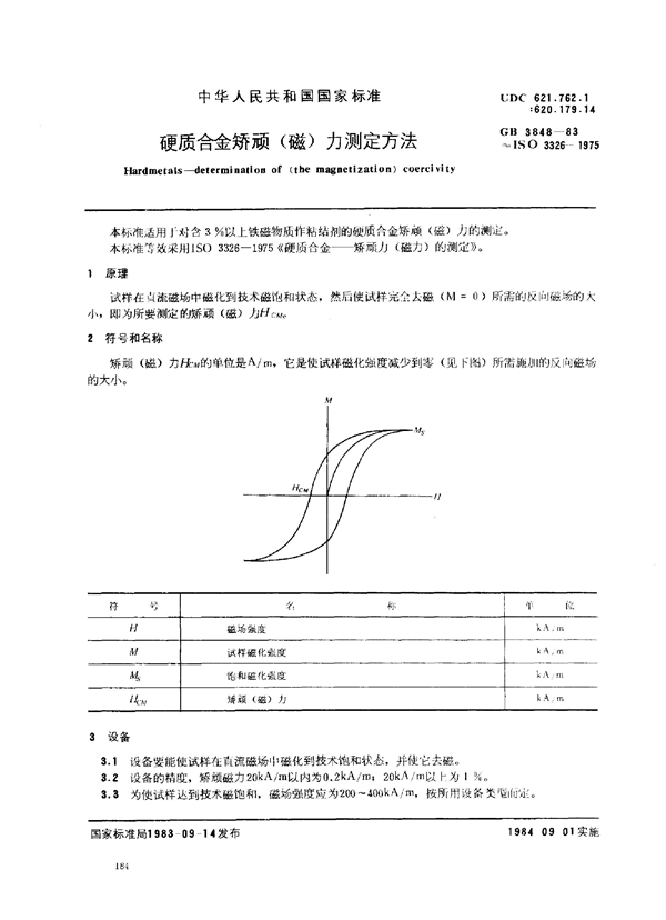 GB 3848-1983 硬质合金矫顽 (磁) 力测定方法
