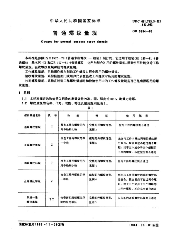 GB 3904-1983 普通螺纹量规