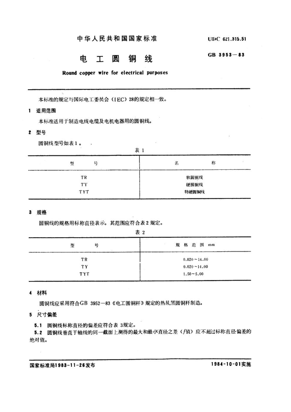 GB 3953-1983 电工圆铜线