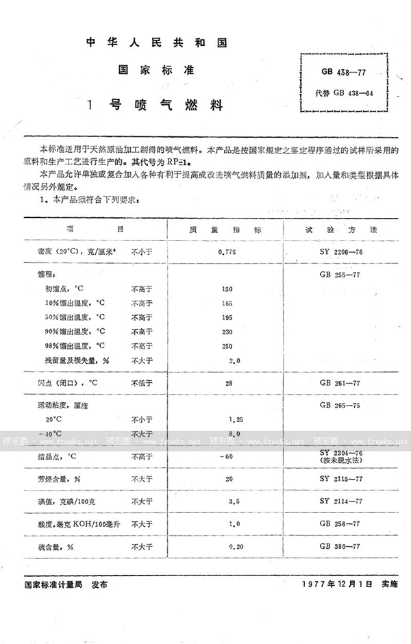 GB 438-1977 1号喷气燃料