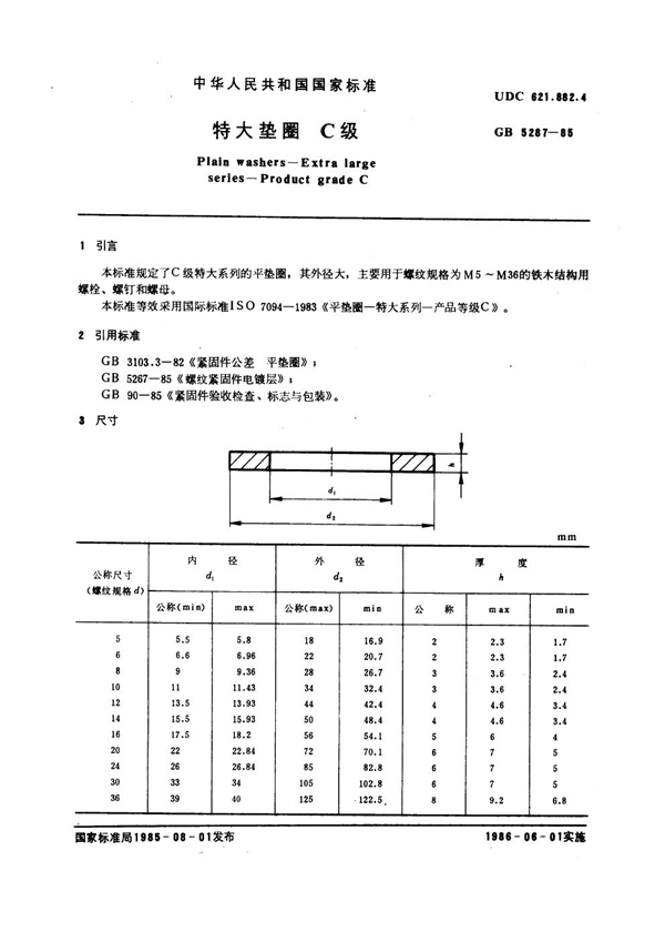 GB 5287-1985 特大垫圈 C级