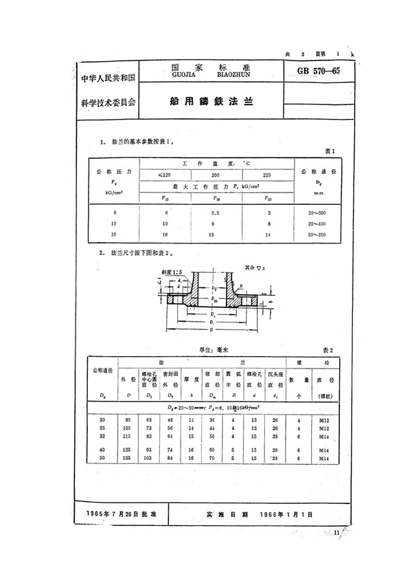 GB 570-1965 船用铸铁法兰