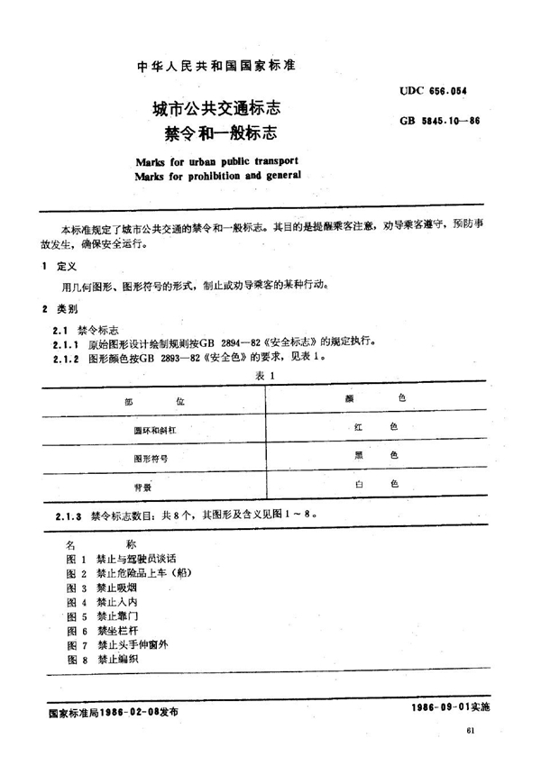 GB 5845.10-1986 城市公共交通标志 禁令和一般标志