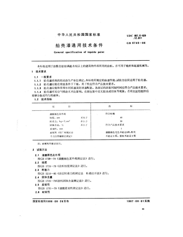 GB 6745-1986 船壳漆通用技术条件