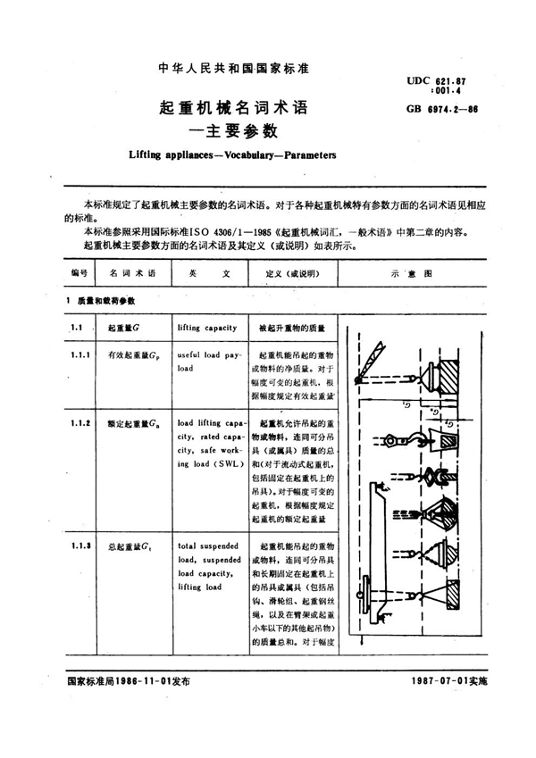 GB 6974.2-1986 起重机械名词术语 主要参数