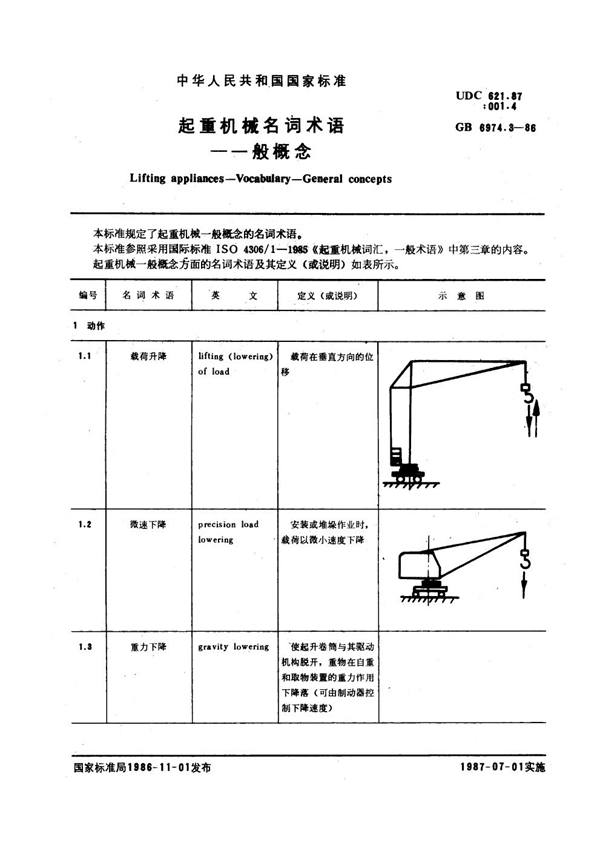 GB 6974.3-1986 起重机械名词术语 一般概念