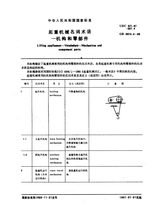 GB 6974.4-1986 起重机械名词术语 机构和零部件