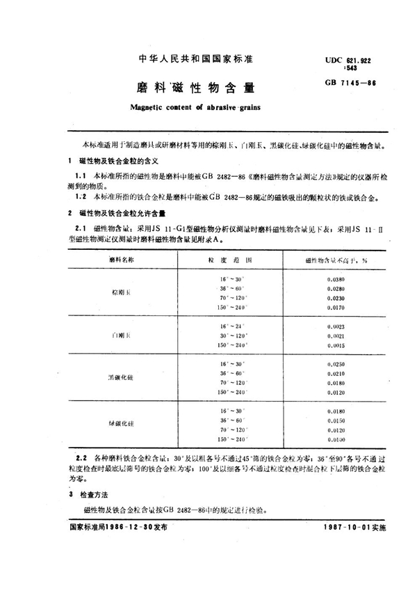 GB 7145-1986 磨料磁性物含量