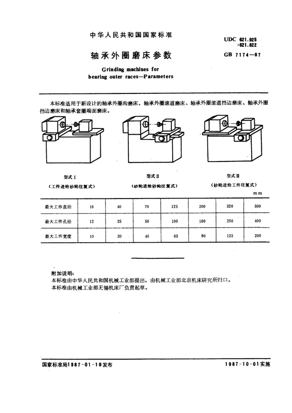 GB 7174-1987 轴承外圈磨床参数