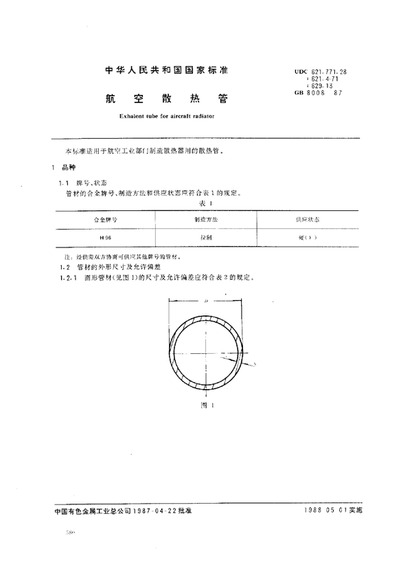 GB 8008-1987 航空散热管