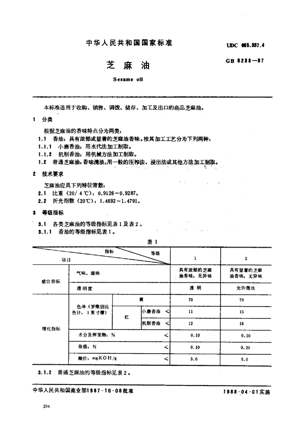 GB 8233-1987 芝麻