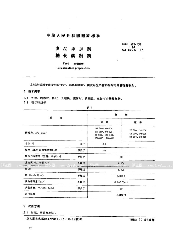 GB 8276-1987 食品添加剂  糖化酶制剂