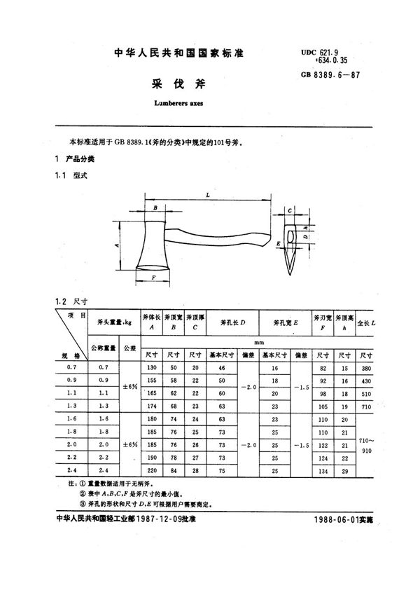 GB 8389.6-1987 采伐斧