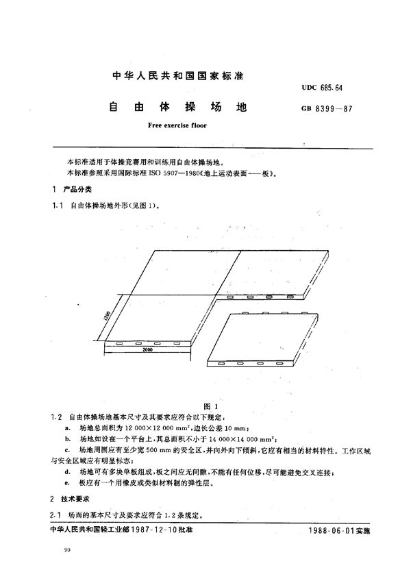 GB 8399-1987 自由体操场地