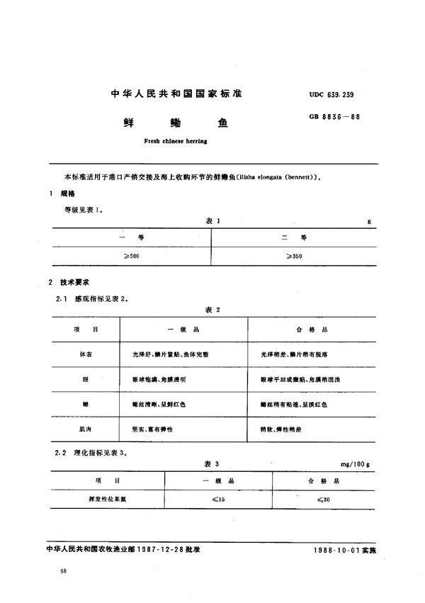 GB 8836-1988 鲜鳓鱼