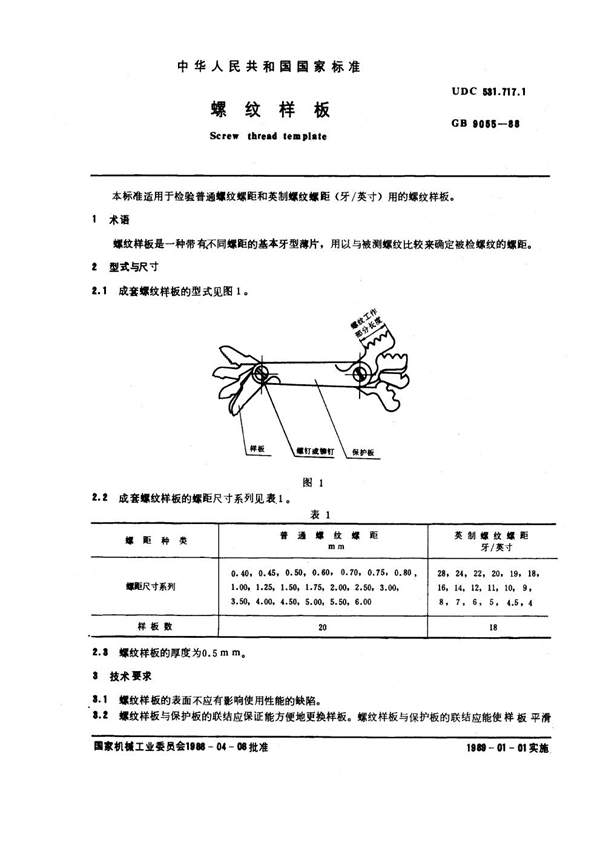 GB 9055-1988 螺纹样板