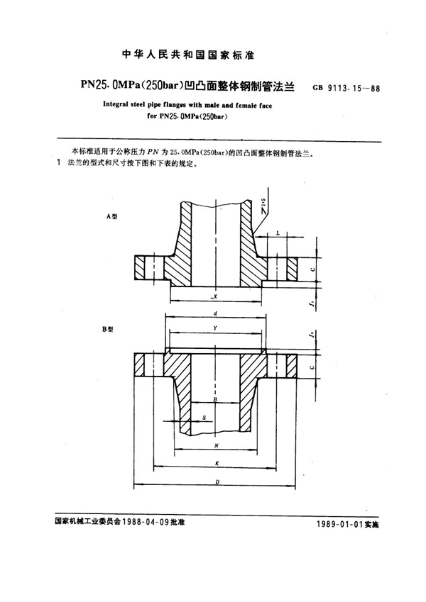 GB 9113.15-1988 PN 25.0MPa(250 bar) 凹凸面整体钢制管法兰