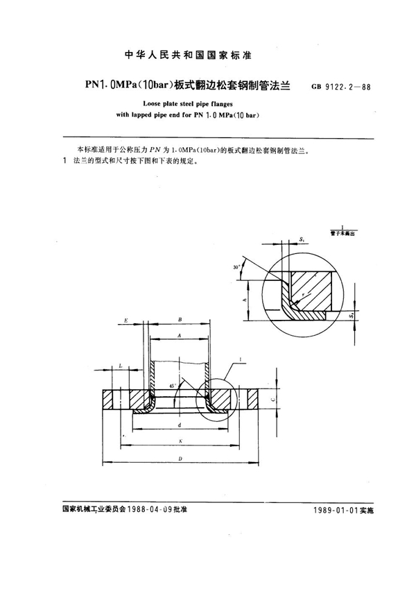 GB 9122.2-1988 PN 1.0MPa(10 bar) 板式翻边松套钢制管法兰