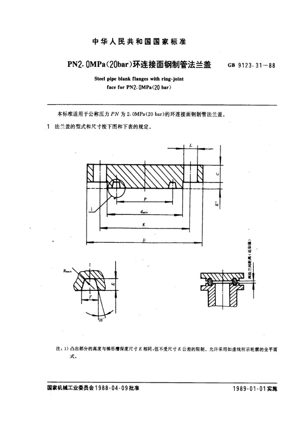 GB 9123.31-1988 PN 2.0MPa(20 bar) 环连接面钢制管法兰盖