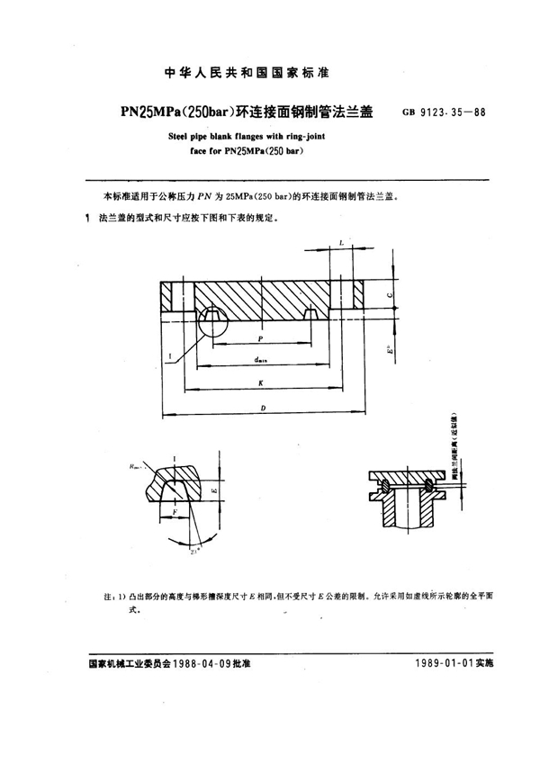 GB 9123.35-1988 PN 25.0MPa(250 bar) 环连接面钢制管法兰盖