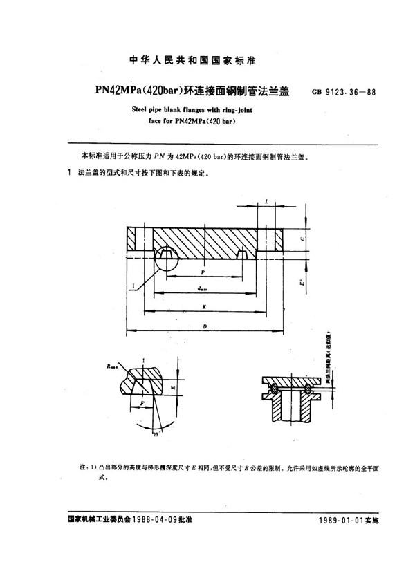 GB 9123.36-1988 PN 42.0MPa(420 bar) 环连接面钢制管法兰盖