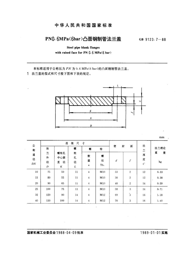 GB 9123.7-1988 PN 0.6MPa(6 bar) 凸面钢制管法兰盖