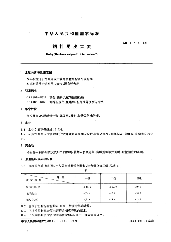 GB/T 10367-1989 饲料用大麦