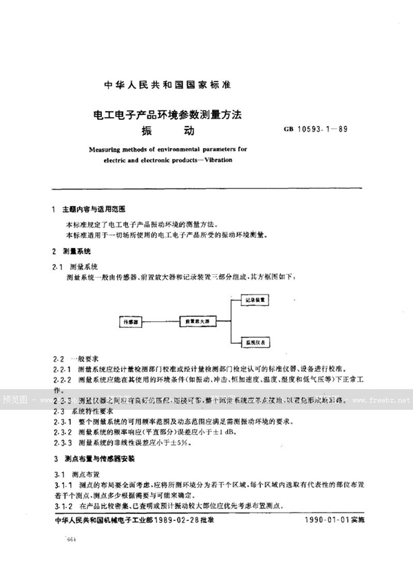 GB/T 10593.1-1989 电工电子产品环境参数测量方法  振动