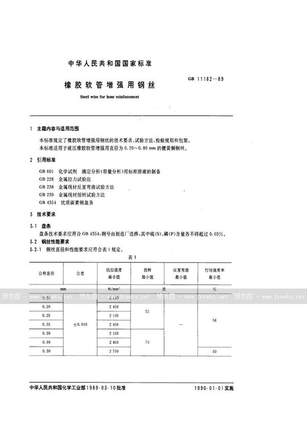 GB/T 11182-1989 橡胶软管增强用钢丝